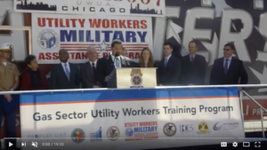 UMAP Launch VIdeo: The State of Illinois, Utility Workers Union of America (UWUA AFL-CIO), Peoples Gas and City Colleges of Chicago jointly launch a new "training to placement" workforce development project targeted towards veterans. The Gas Sector Utility Workers Training Program will develop highly skilled, on-the-job trained workers for entry to the Illinois natural gas industry.